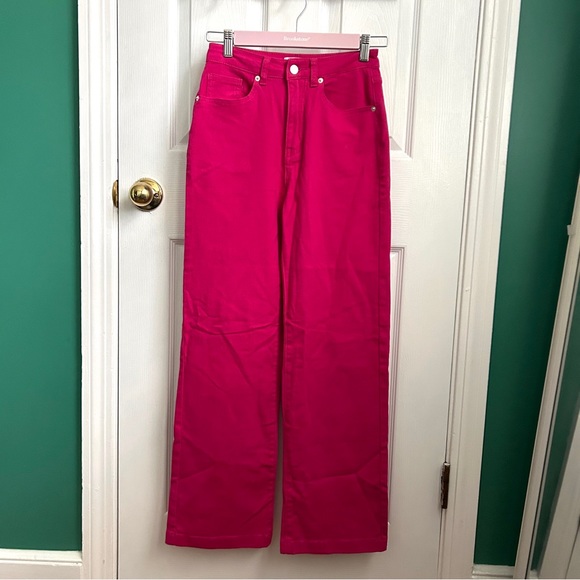 🎉HOST PICK Hot Pink High Waist Wide Leg Jeans NWT 2 - Picture 2 of 8